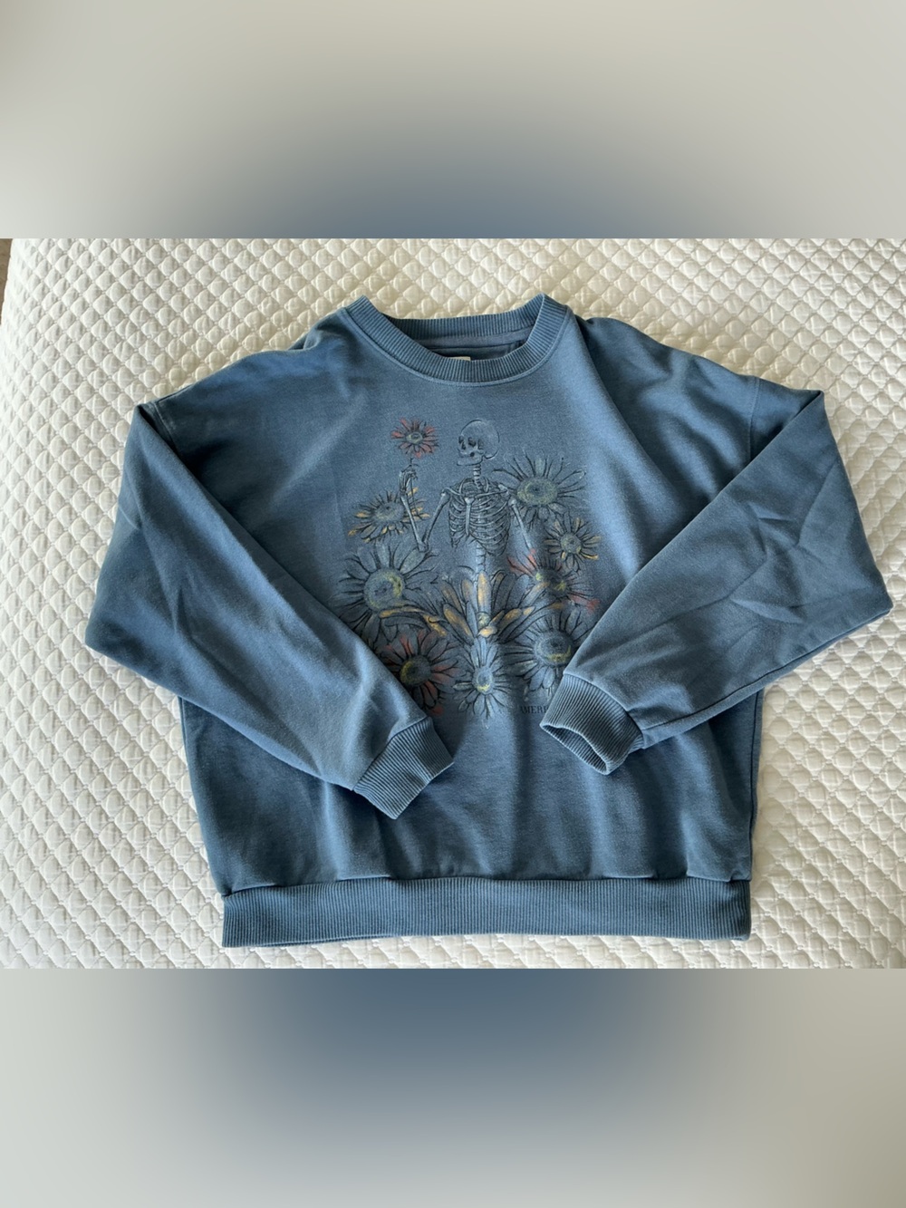 American Eagle Outfitters Dusty Blue Skeleton & Floral Crewneck Sweatshirt M - Picture 6 of 11